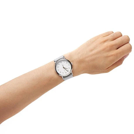 Timex Women's Silver Fabric Watch, White Dial | TW2R92500-3