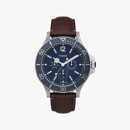 Timex Men's Brown Leather Watch, Blue Dial | TW2U13000-0