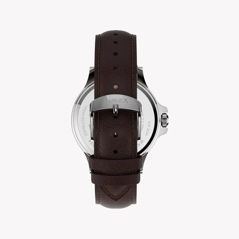 Timex Men's Brown Leather Watch, Blue Dial | TW2U13000-2