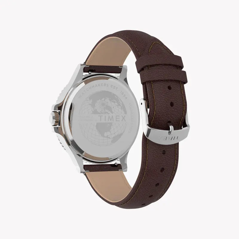 Timex Men's Brown Leather Watch, Blue Dial | TW2U13000-3