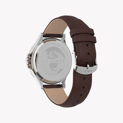 Timex Men's Brown Leather Watch, Blue Dial | TW2U13000-3