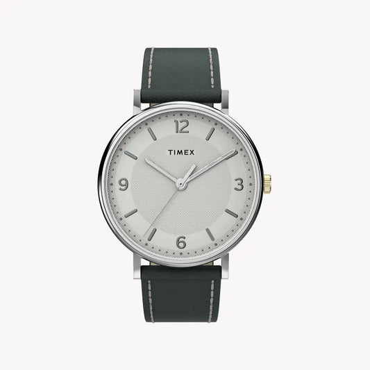 Timex Men's Gray Leather Watch, White Dial | TW2U67500-0