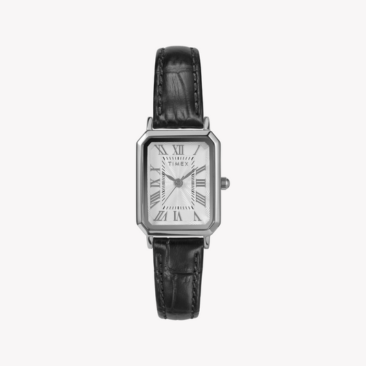 TIMEX Women's Silver/Black Leather Watch | TW2Y00800-0