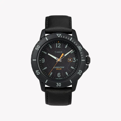Timex Men's Black Leather Watch, Black Dial | TW4B14700-0