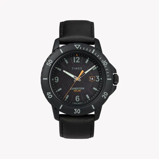 Timex Men's Black Leather Watch, Black Dial | TW4B14700-0
