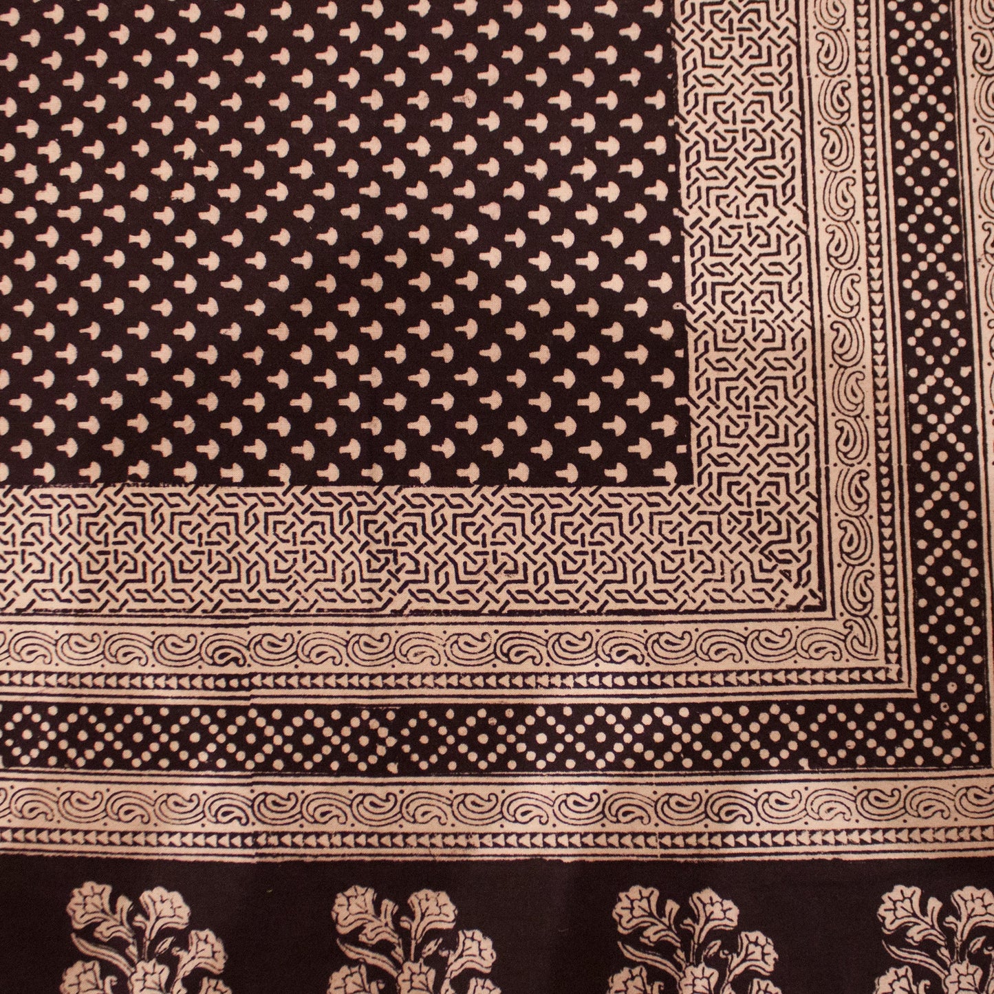 Mushroom & Floral Hand-block Print Table Cloth - Black White-3