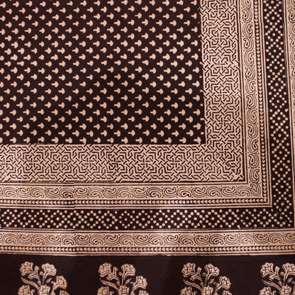 Mushroom & Floral Hand-block Print Table Cloth - Black White-3