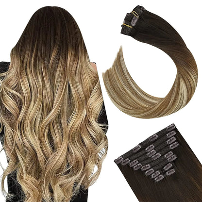 [16 Kleuren] Ugeat Clip in Haarextensions Menselijk Haar 14-22" Dubbele Weft Remy Haar Volledige Hoofd Clip in Extensions voor Vrouwen 7 Stuks