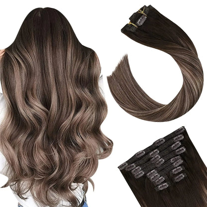 [16 Kleuren] Ugeat Clip in Haarextensions Menselijk Haar 14-22" Dubbele Weft Remy Haar Volledige Hoofd Clip in Extensions voor Vrouwen 7 Stuks