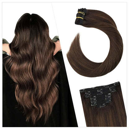 [16 Kleuren] Ugeat Clip in Haarextensions Menselijk Haar 14-22" Dubbele Weft Remy Haar Volledige Hoofd Clip in Extensions voor Vrouwen 7 Stuks