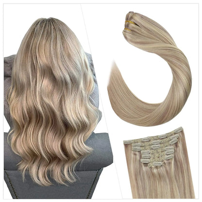 [16 Kleuren] Ugeat Clip in Haarextensions Menselijk Haar 14-22" Dubbele Weft Remy Haar Volledige Hoofd Clip in Extensions voor Vrouwen 7 Stuks