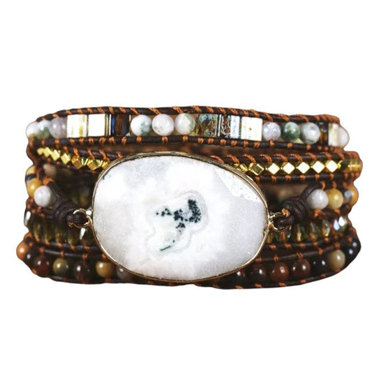 Elegante Wikkelarmband van Witte Natuurstenen Kwarts