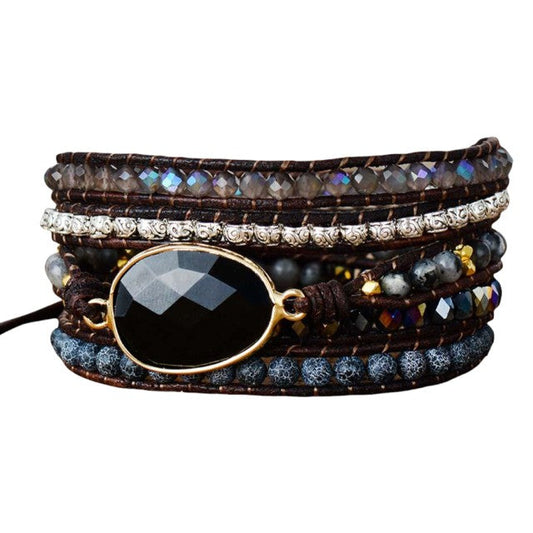 Elegante Zwarte Amethist Wikkelarmband voor een Stijlvolle Look