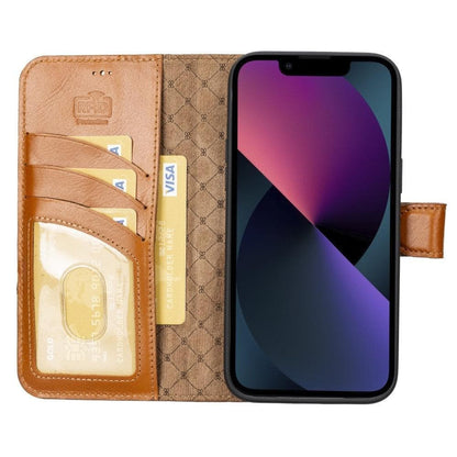 Apple iPhone 14 Series Detachable Leather Wallet Case Darker Color - MW-2