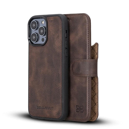 Apple iPhone 14 Series Detachable Leather Wallet Case Darker Color - MW-7