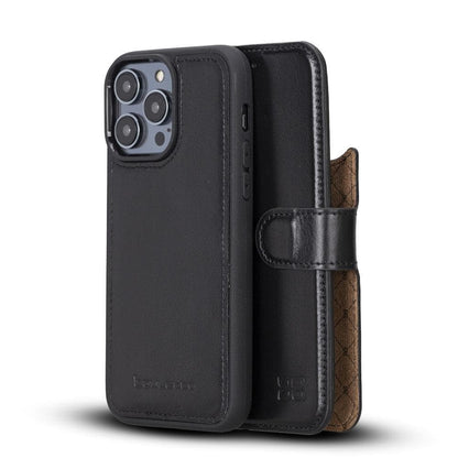 Apple iPhone 14 Series Detachable Leather Wallet Case Darker Color - MW-8