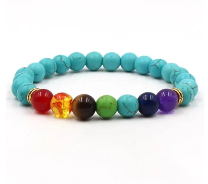 Betoverende Blauwe Agaat Armband met 7 Chakra's - Nueva Nova