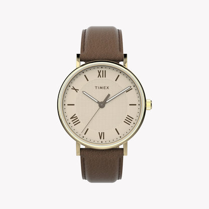 Timex Men's Gold-tone Case, Brown Vegan Leather Strap | TW2V91300-0