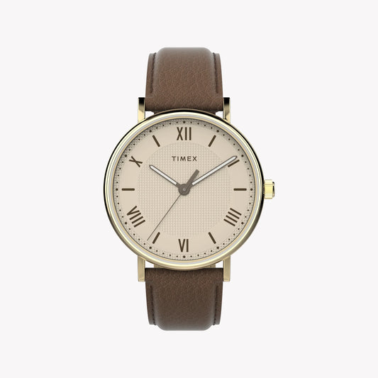 Timex Men's Gold-tone Case, Brown Vegan Leather Strap | TW2V91300-0