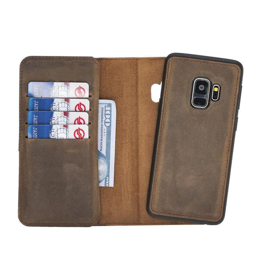 Double Magic Wallet Samsung Galaxy S9 Genuine Leather Case - DMW - Samsung Galaxy S9 / ANTIC DARK BROWN-0