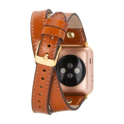 Leeds Double Tour Slim with Gold Bead Apple Watch Leather Straps-1