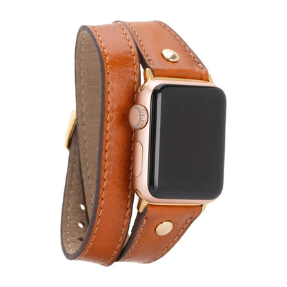 Leeds Double Tour Slim with Gold Bead Apple Watch Leather Straps-0