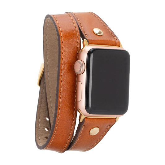 Leeds Double Tour Slim with Gold Bead Apple Watch Leather Straps-0