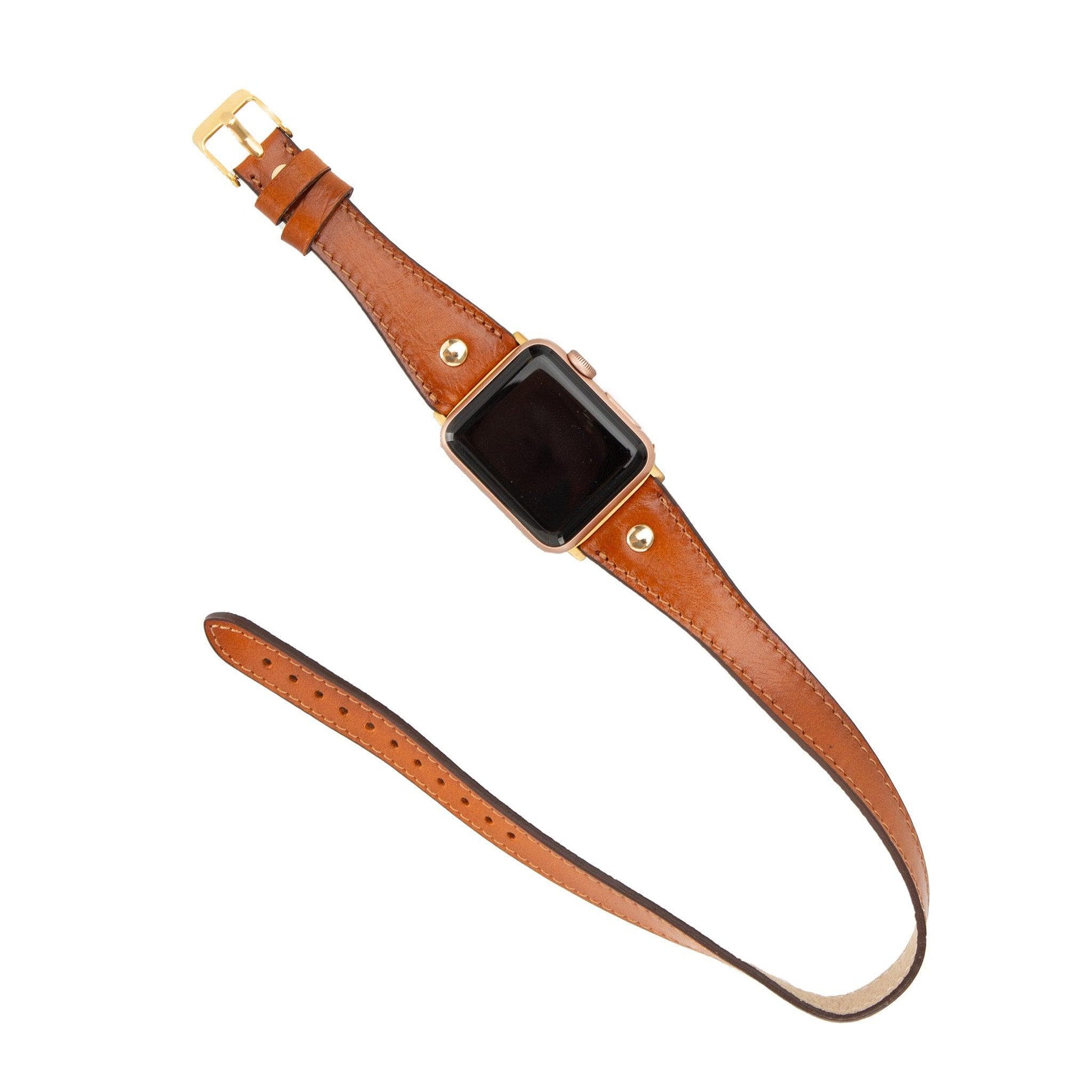 Leeds Double Tour Slim with Gold Bead Apple Watch Leather Straps-2