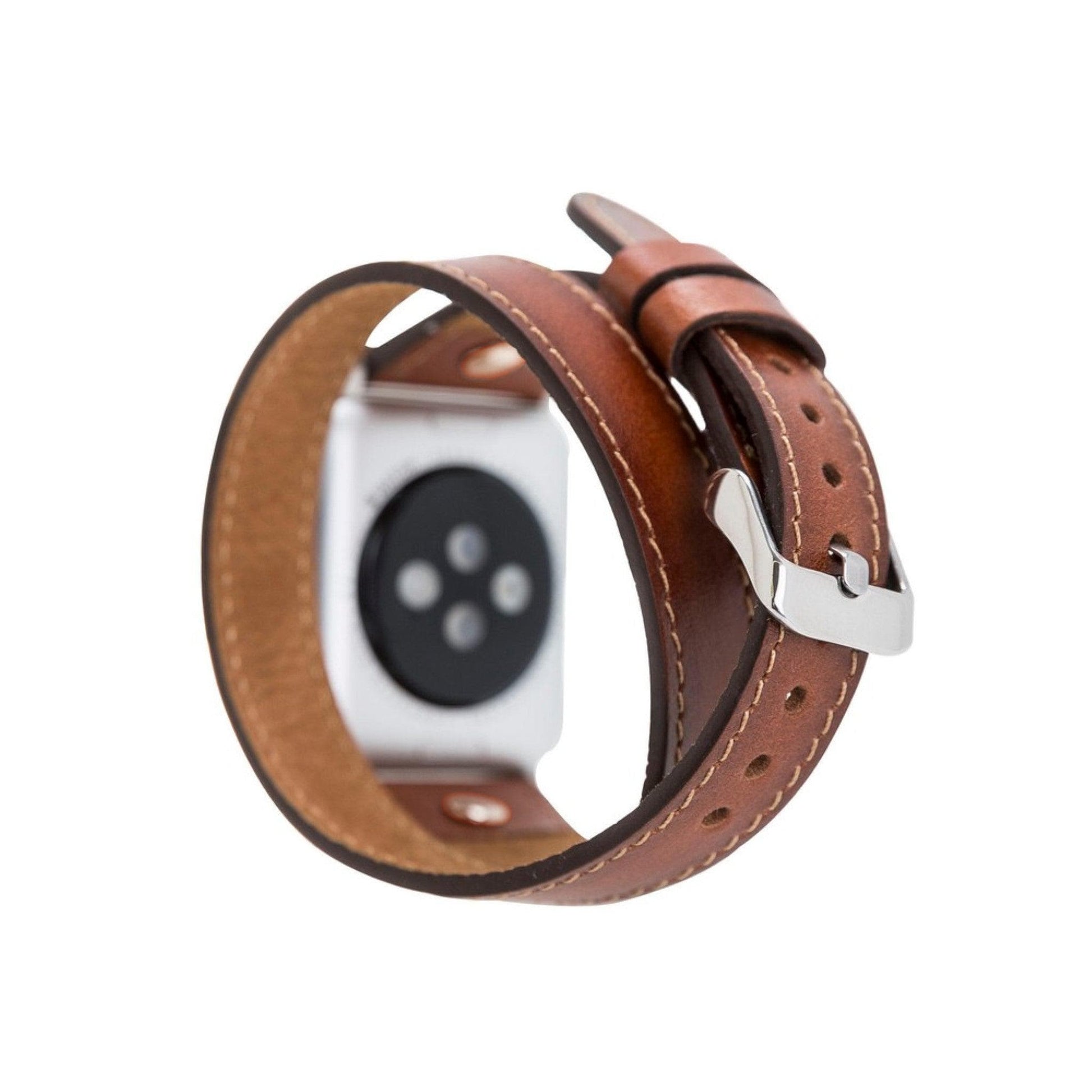 Leeds Double Tour Slim with Rose Gold Bead Apple Watch Leather Straps-2