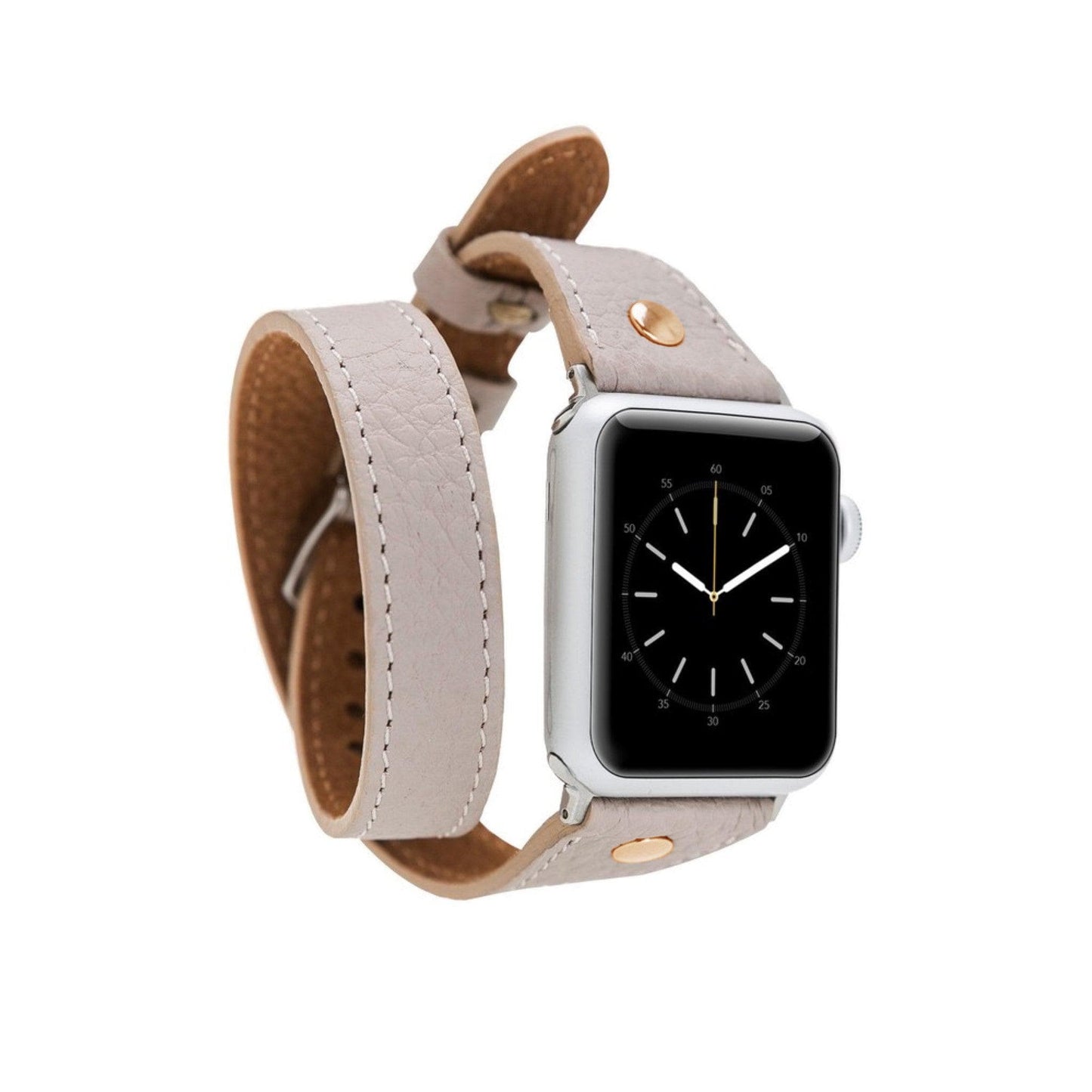 Leeds Double Tour Slim with Rose Gold Bead Apple Watch Leather Straps-4