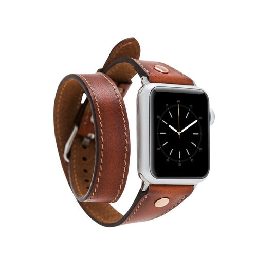 Leeds Double Tour Slim with Rose Gold Bead Apple Watch Leather Straps-0
