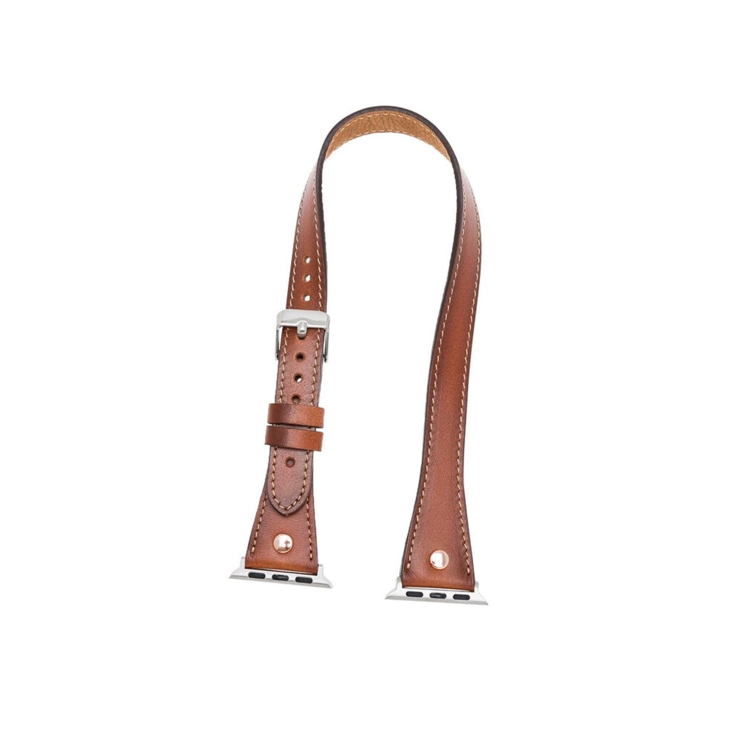 Leeds Double Tour Slim with Rose Gold Bead Apple Watch Leather Straps-1