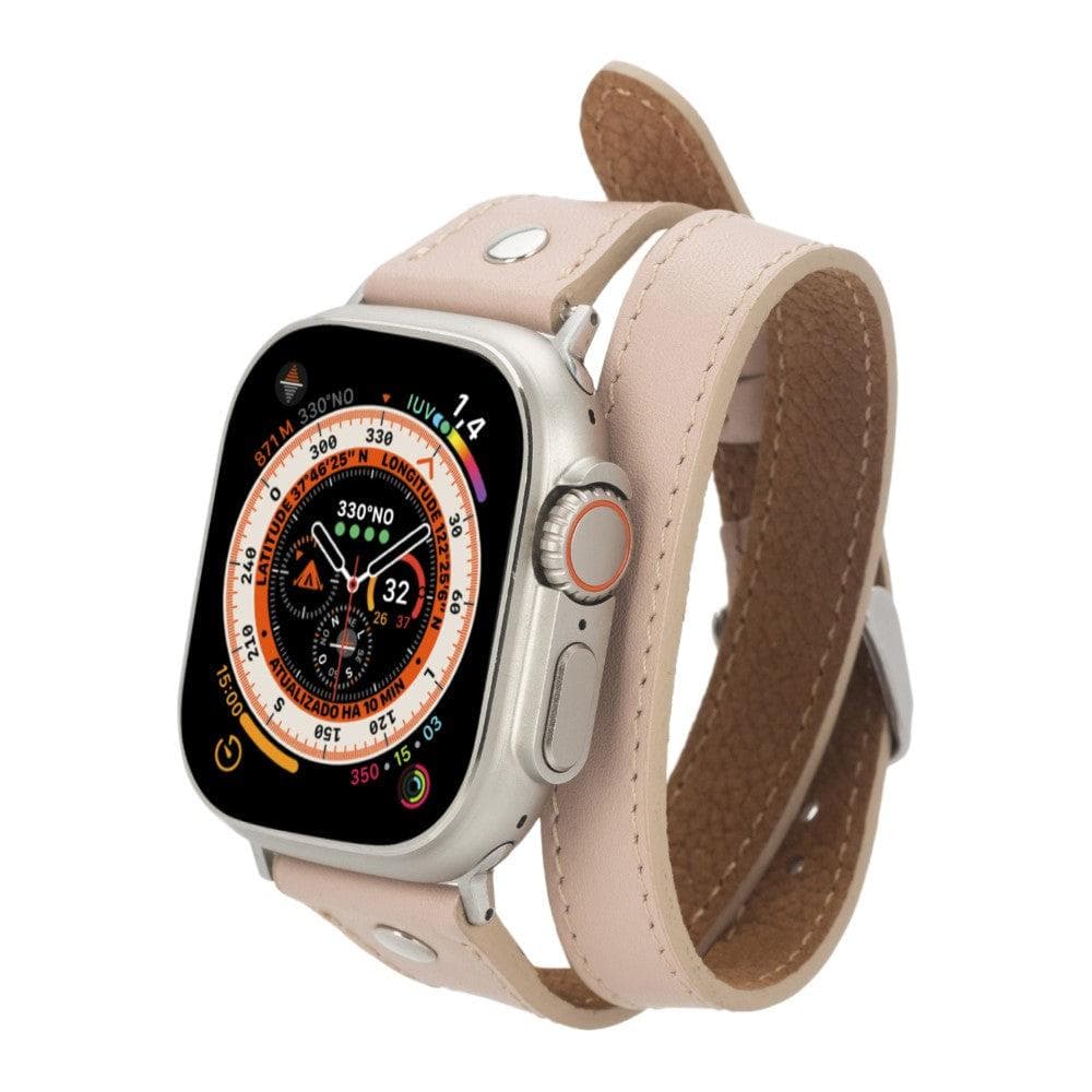 Leeds Double Tour Slim with Silver Bead Apple Watch Leather Straps-8