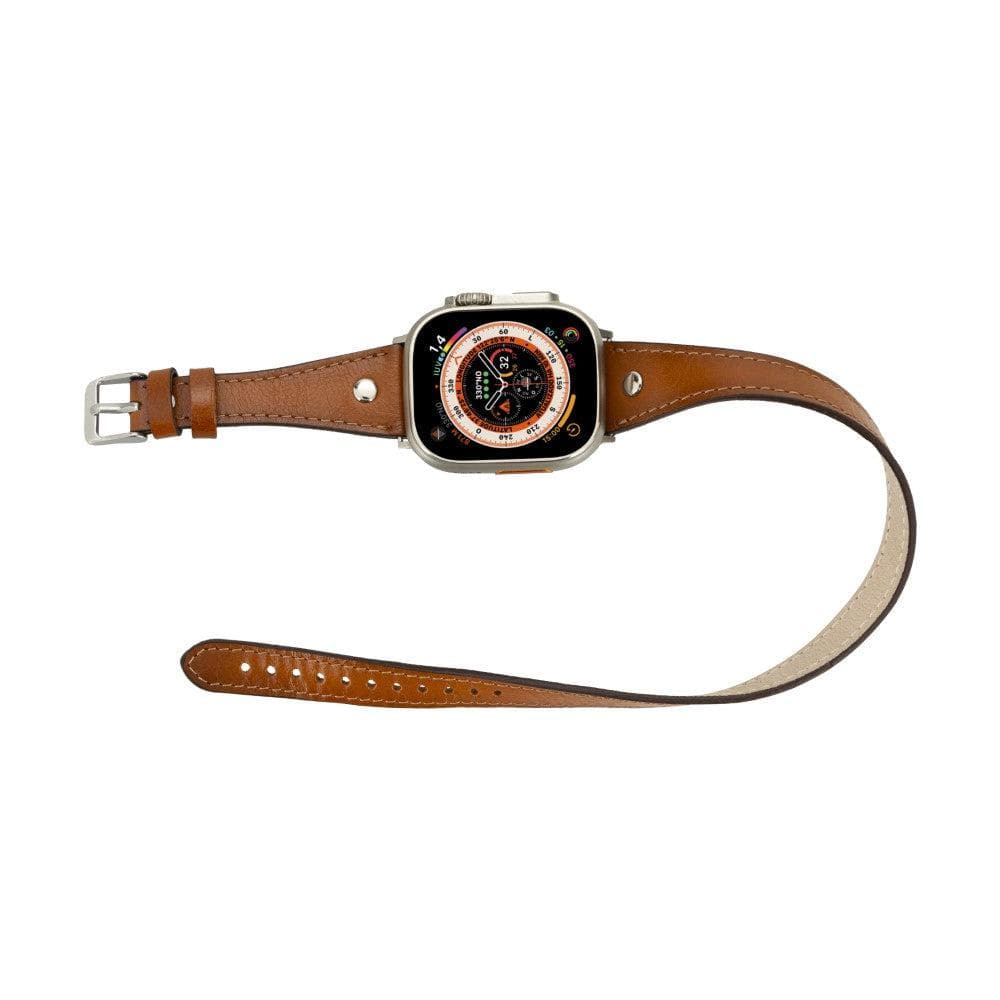 Leeds Double Tour Slim with Silver Bead Apple Watch Leather Straps-2