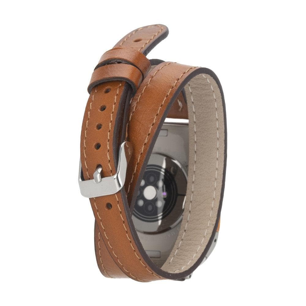 Leeds Double Tour Slim with Silver Bead Apple Watch Leather Straps-1