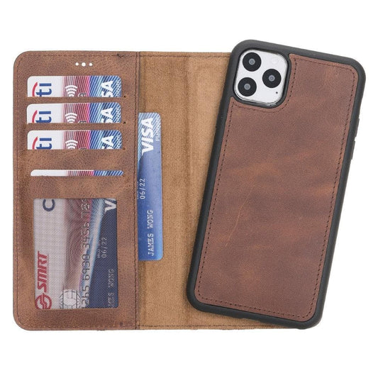 Magic iPhone 11 Series Detachable Genuine Leather Wallet Case - MW-0