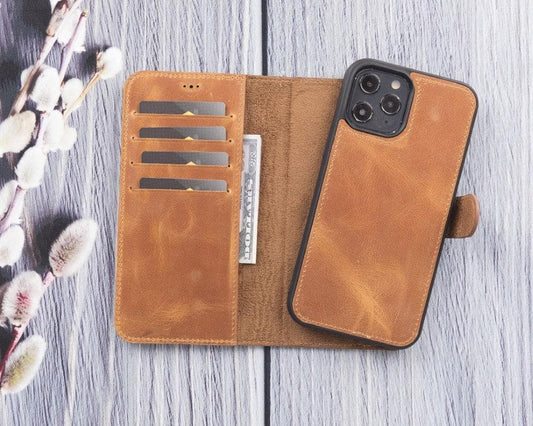 Magic iPhone 12 Series Detachable Genuine Leather Wallet Case - MW-0