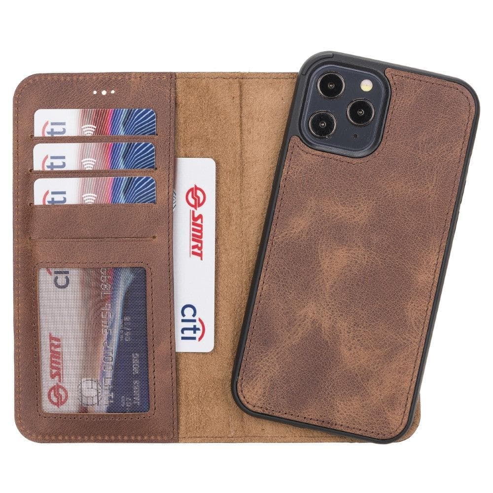 Magic iPhone 12 Series Detachable Genuine Leather Wallet Case - MW-1
