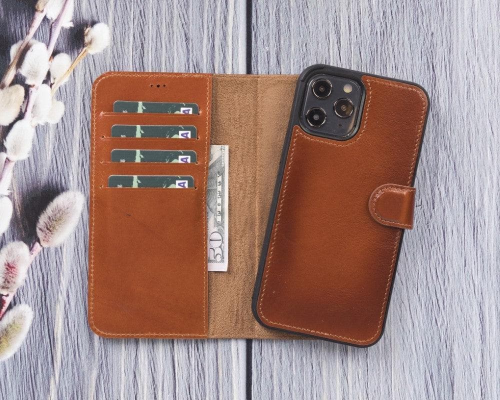 Magic iPhone 12 Series Detachable Genuine Leather Wallet Case - MW-2