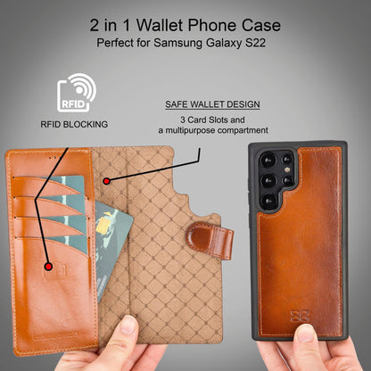 Samsung Galaxy S22 Series Leather Detachable Wallet Case - MW-3