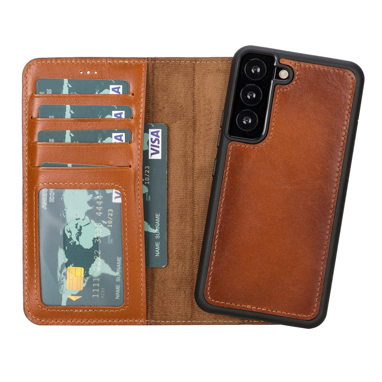 Samsung S23 Series Detachble Leather Magic Wallet Case - S23 / BURNISHED RUSTIC TAN-5