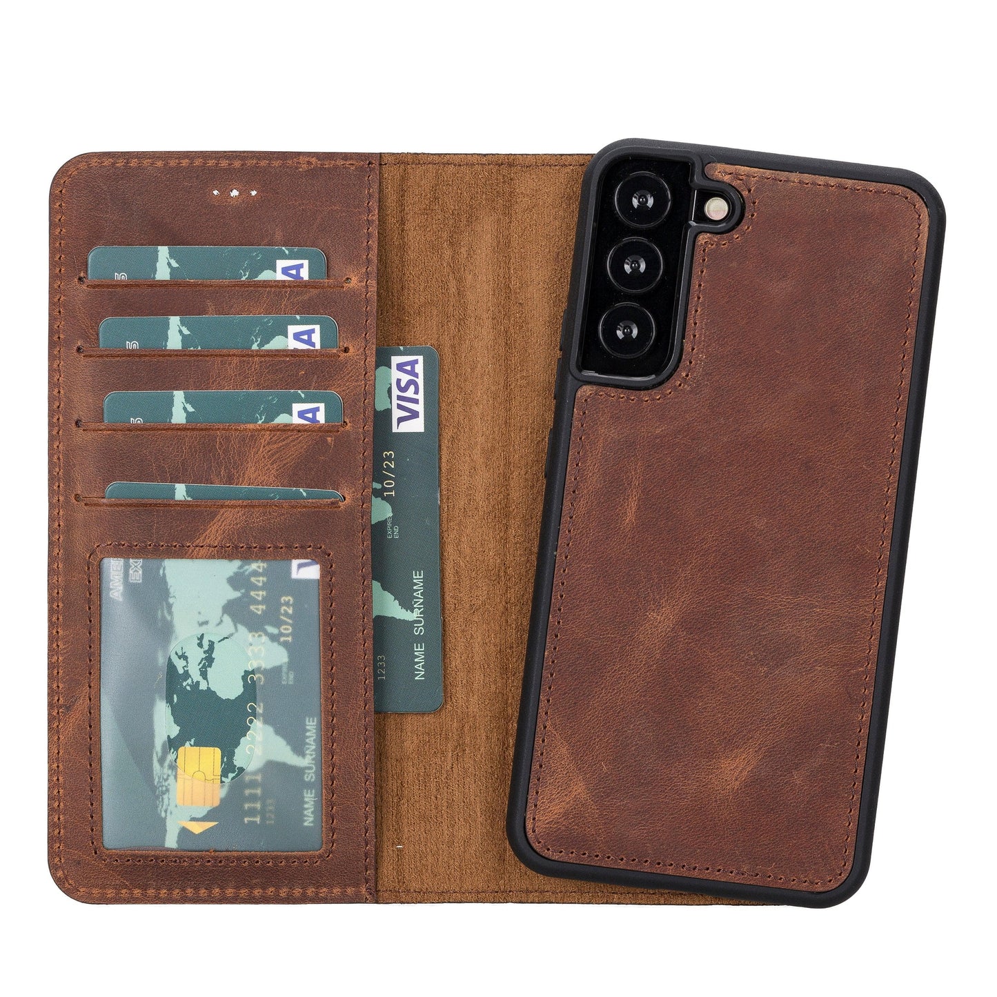 Samsung S23 Series Detachble Leather Magic Wallet Case - S23 Plus / ANTIC BROWN-5