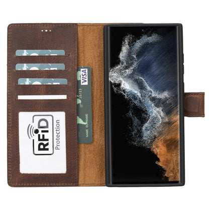 Samsung S23 Series Detachble Leather Magic Wallet Case - S23 / RUSTIC BLACK-1
