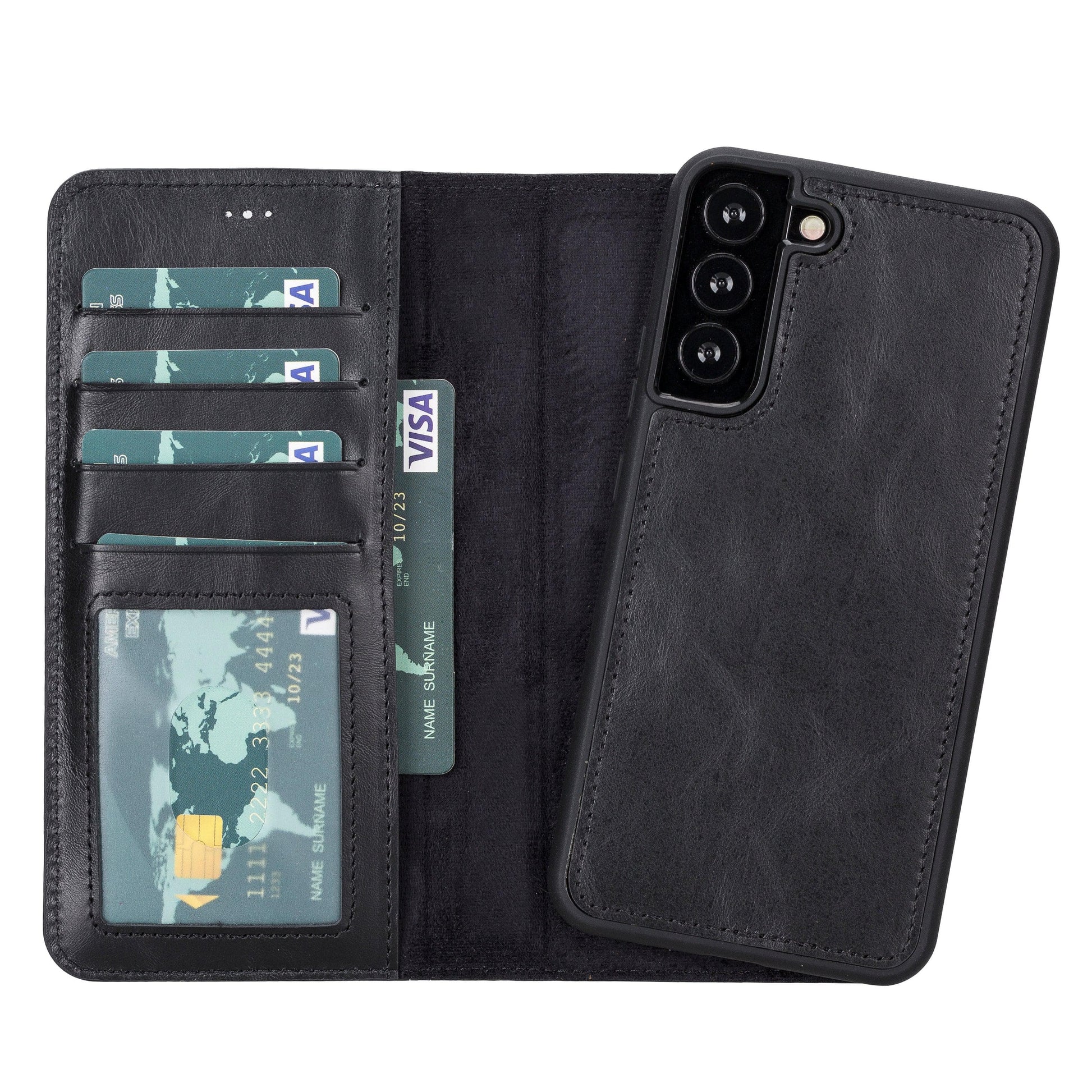 Samsung S23 Series Detachble Leather Magic Wallet Case - S23 / RUSTIC BLACK-5