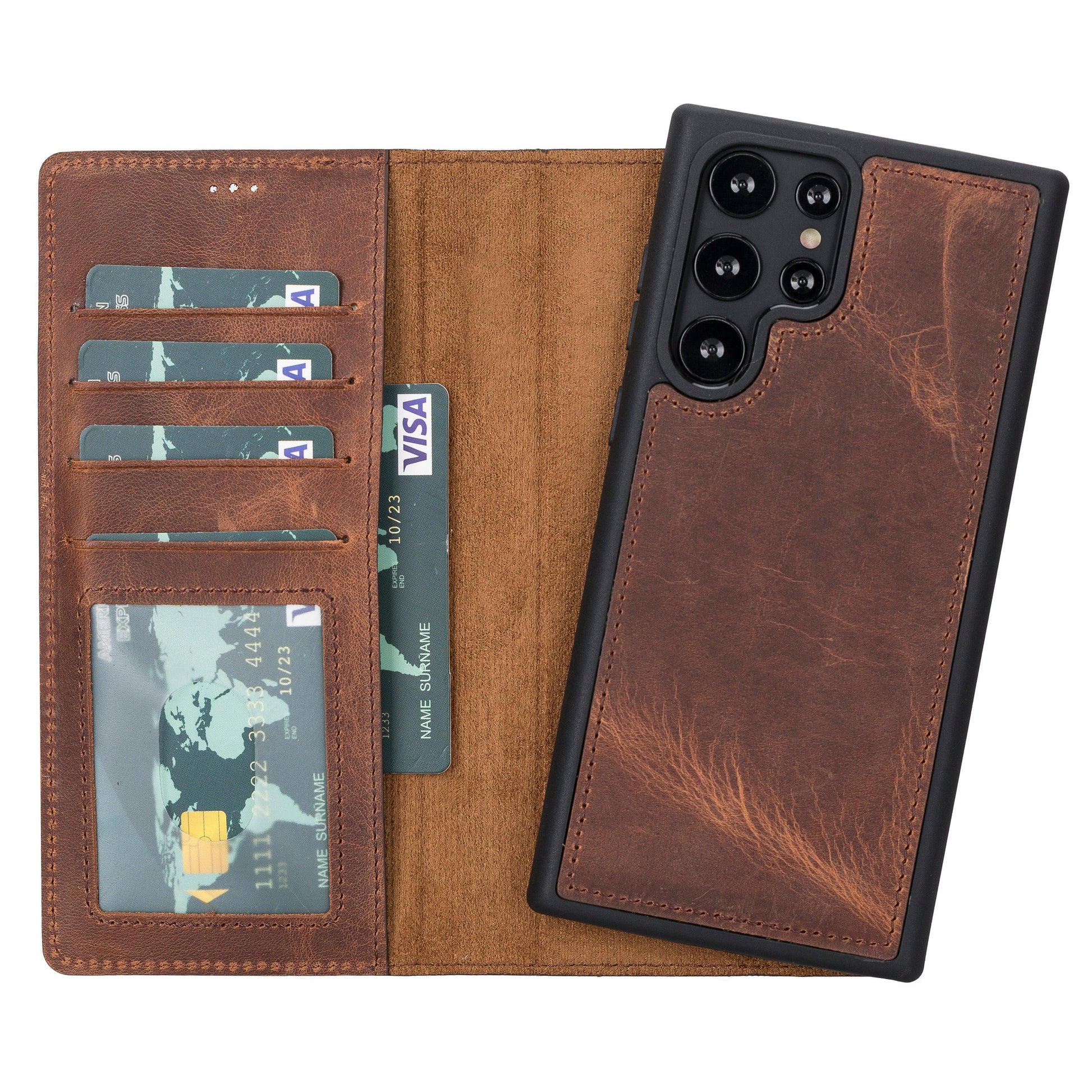 Samsung S23 Series Detachble Leather Magic Wallet Case - S23 Ultra / ANTIC BROWN-5