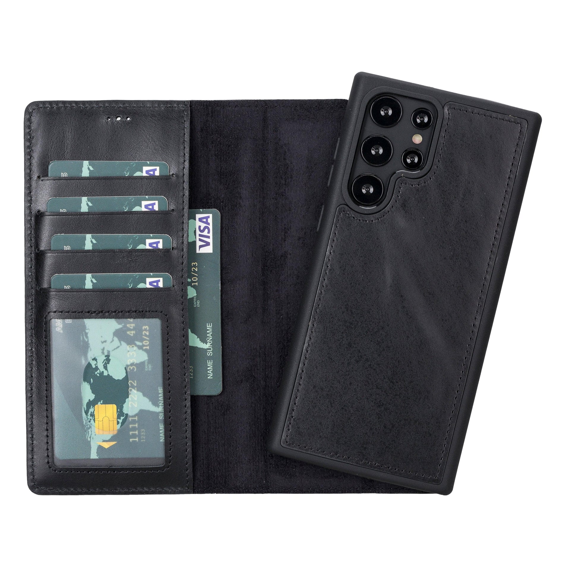 Samsung S23 Series Detachble Leather Magic Wallet Case - S23 Ultra / RUSTIC BLACK-5