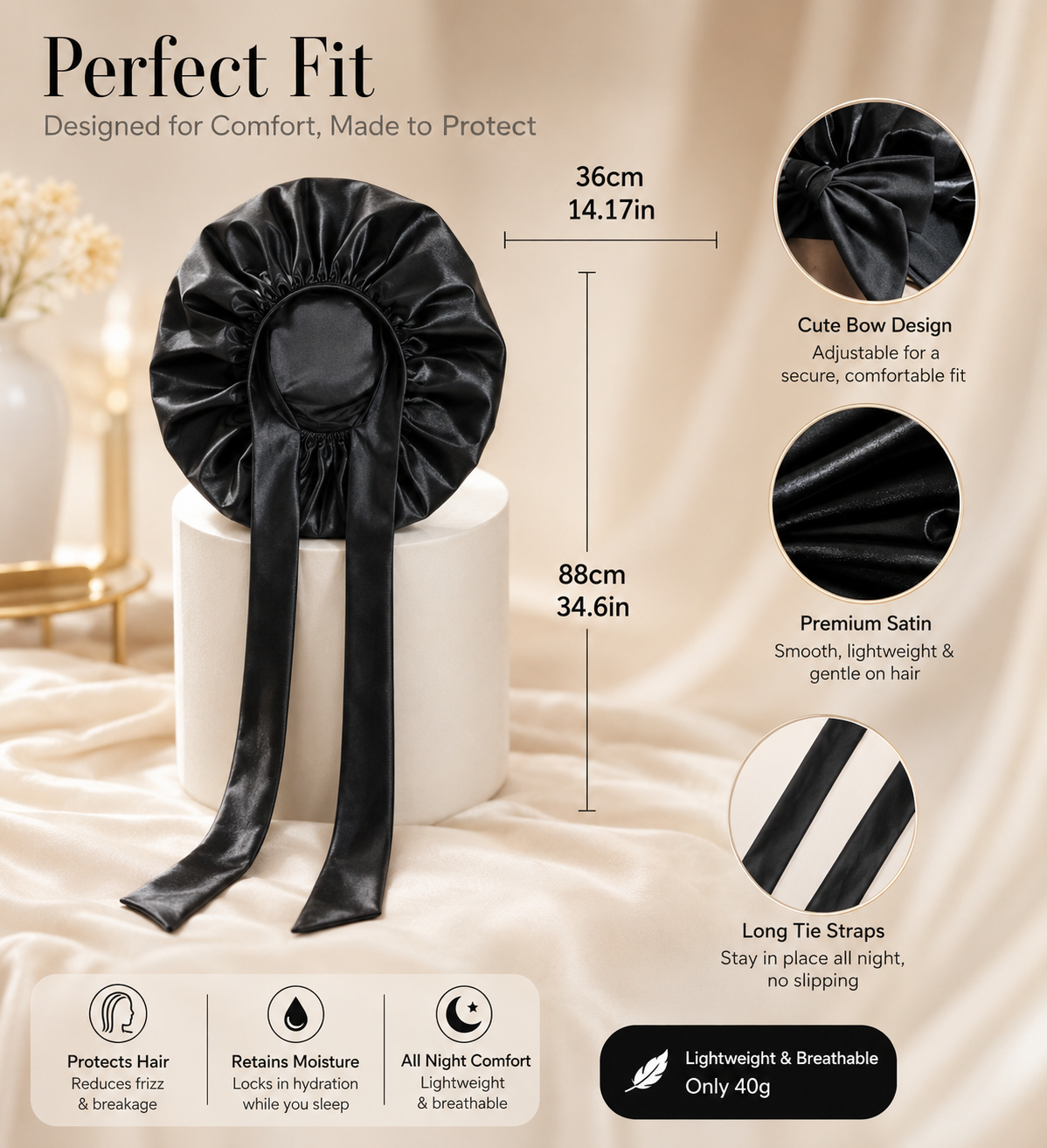 Premium Satin Sleep Bonnet – Overnight Hair Protection