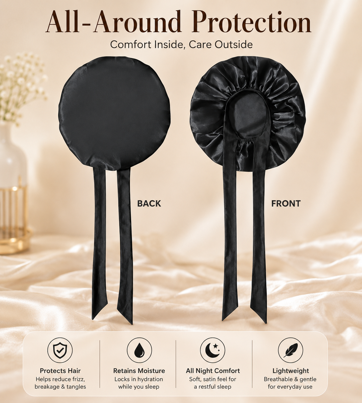 Premium Satin Sleep Bonnet – Overnight Hair Protection