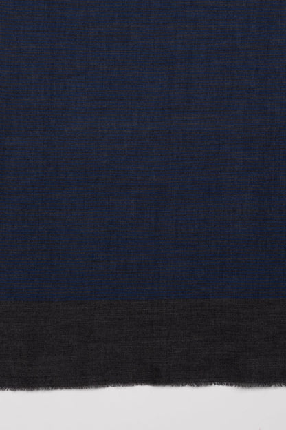 Pinstripes with Border Merino Wool Scarf - Blue Grey-2