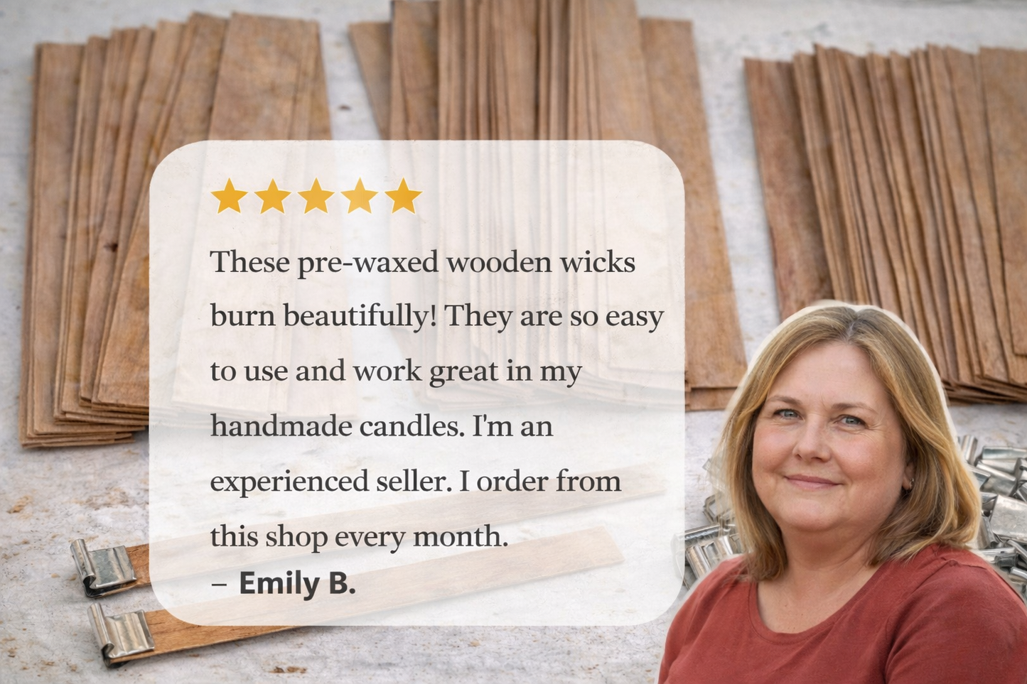 50 High-Quality Pre-Waxed Wood Wicks for Candle Making with Clips